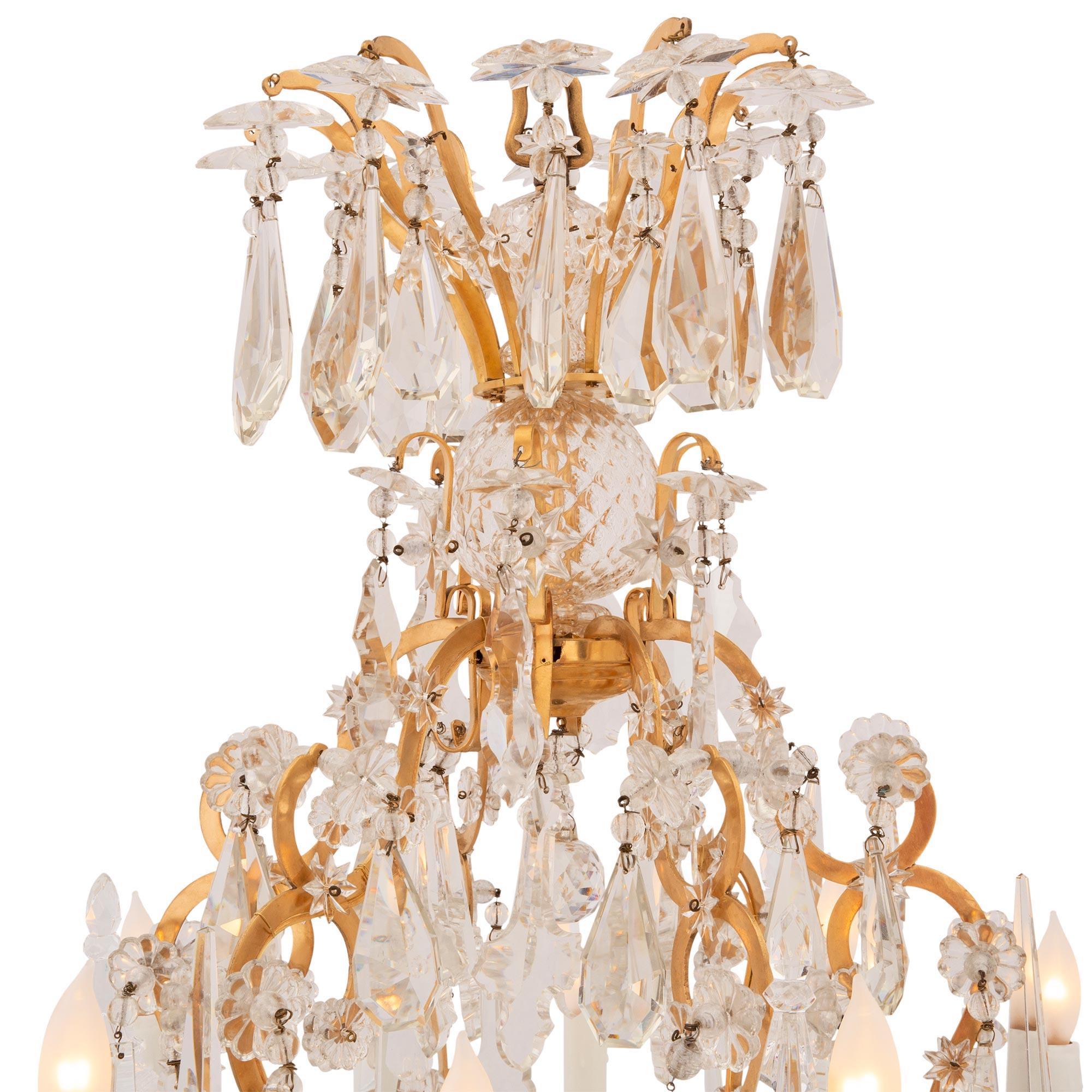 Pair of French 19th Century Louis XV St. Ormolu and Baccarat Crystal Chandelier For Sale 1