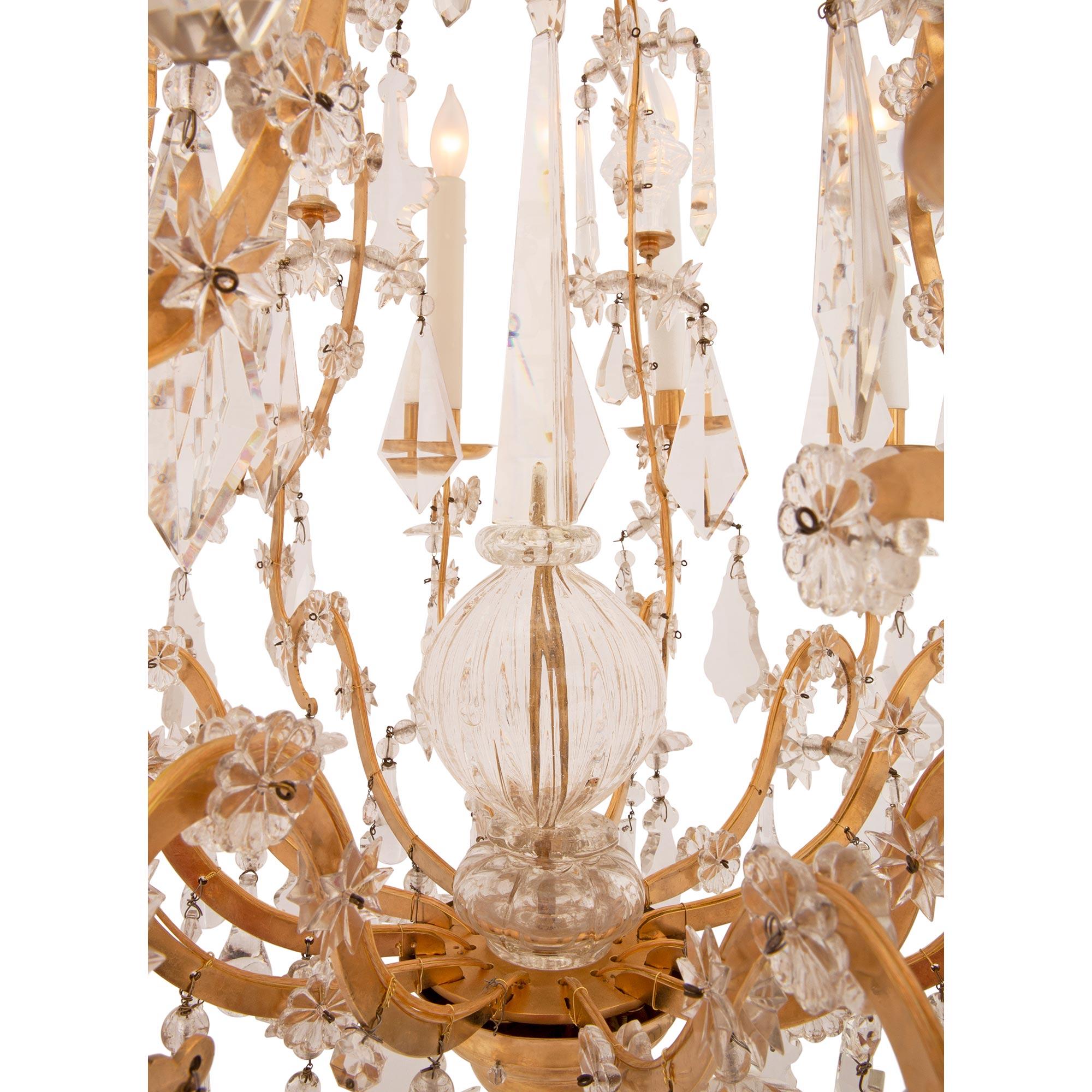 Pair of French 19th Century Louis XV St. Ormolu and Baccarat Crystal Chandelier For Sale 2