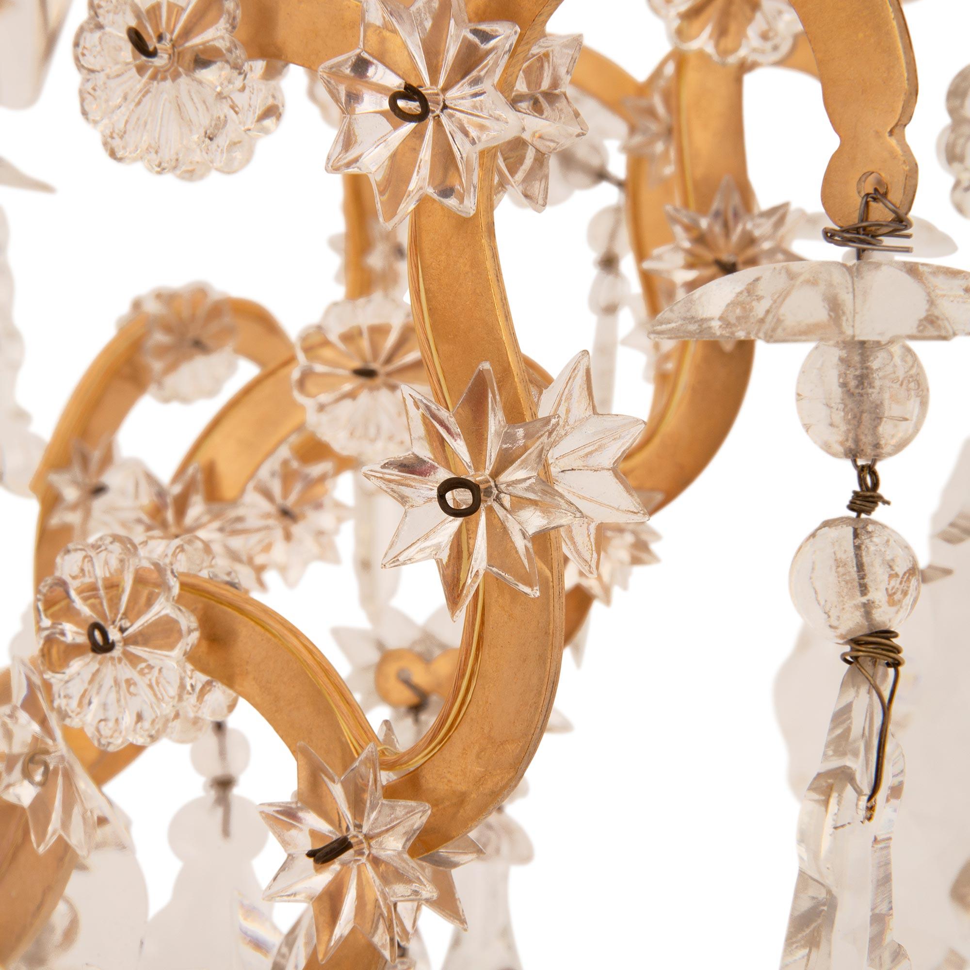 Pair of French 19th Century Louis XV St. Ormolu and Baccarat Crystal Chandelier For Sale 3