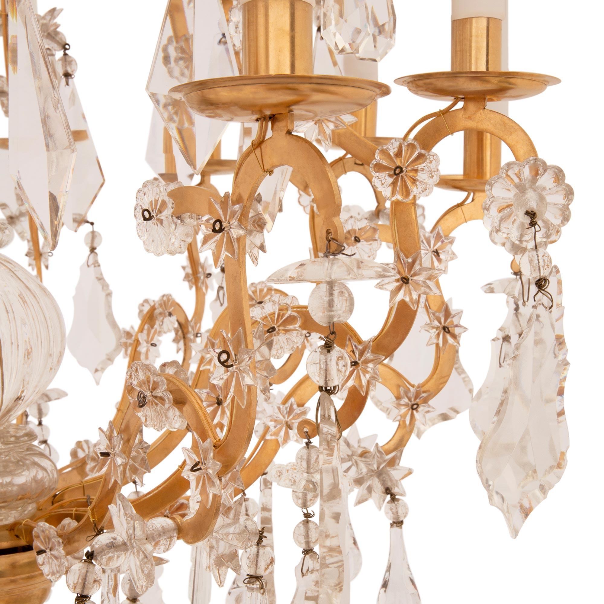 Pair of French 19th Century Louis XV St. Ormolu and Baccarat Crystal Chandelier For Sale 4