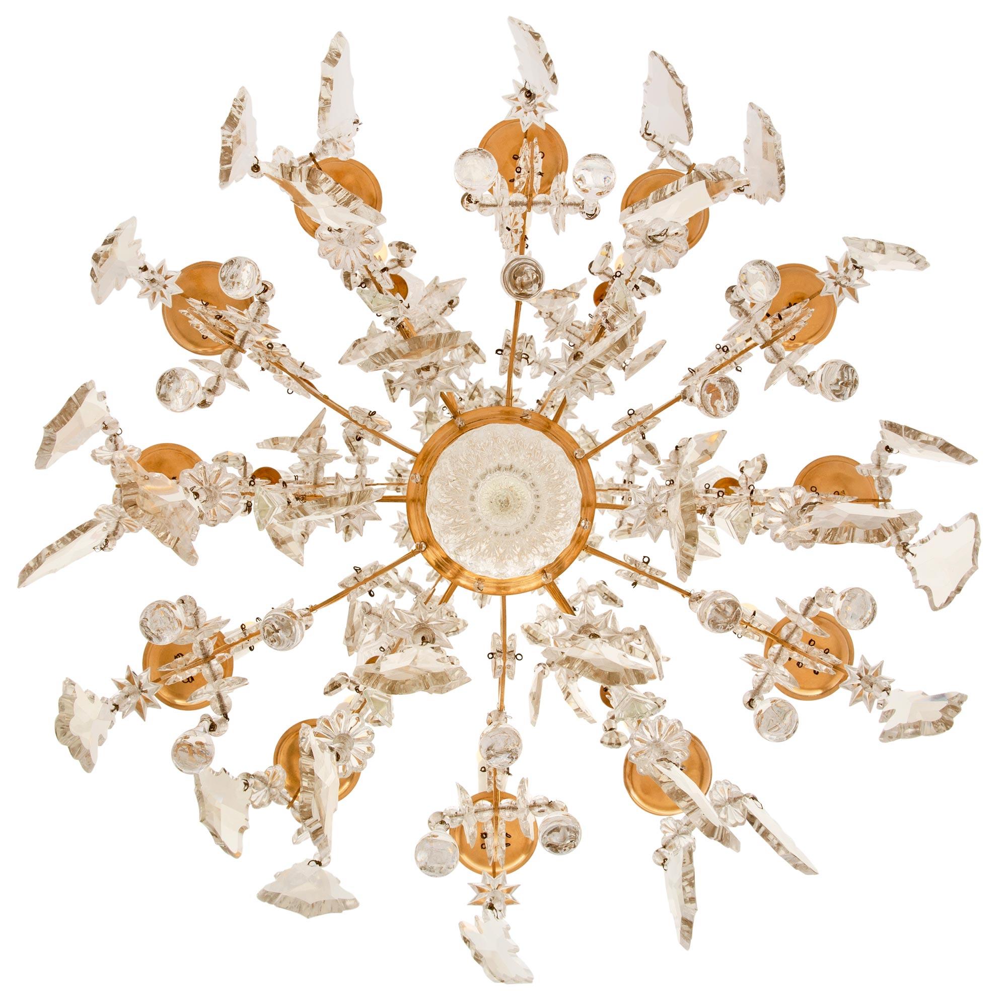 Pair of French 19th Century Louis XV St. Ormolu and Baccarat Crystal Chandelier For Sale 6