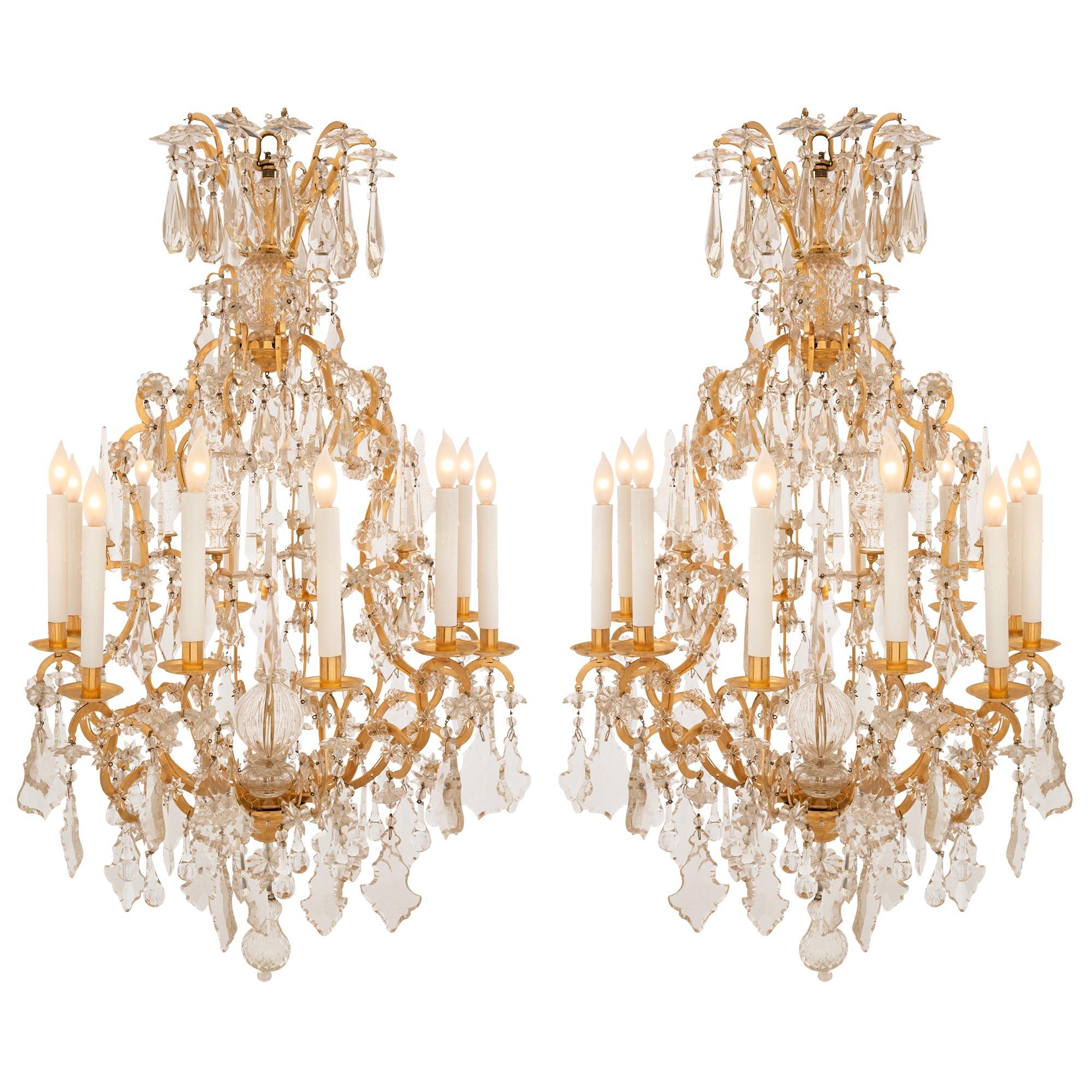 Pair of French 19th Century Louis XV St. Ormolu and Baccarat Crystal Chandelier For Sale