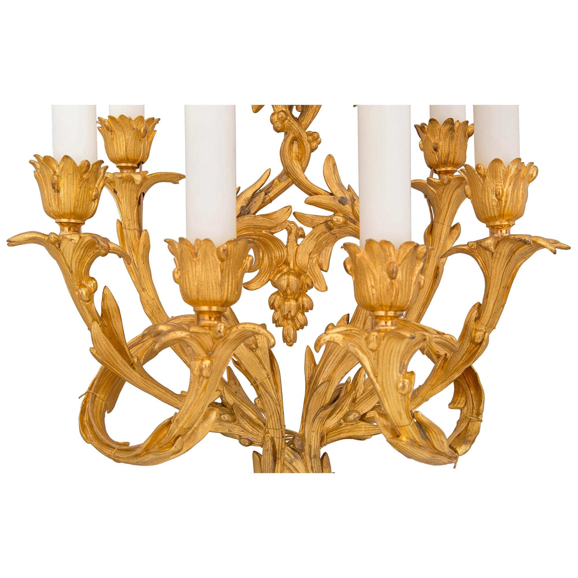 Pair of French 19th Century Louis XV St. Ormolu and Bronze Candelabra Lamps In Good Condition For Sale In West Palm Beach, FL