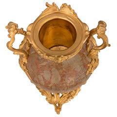 Pair of French 19th Century Louis XV St. Ormolu and Marble Lidded Urns
