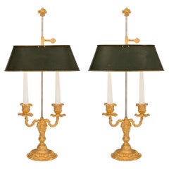 Pair of French 19th Century Louis XV St. Ormolu and Tole Bouillotte Lamps