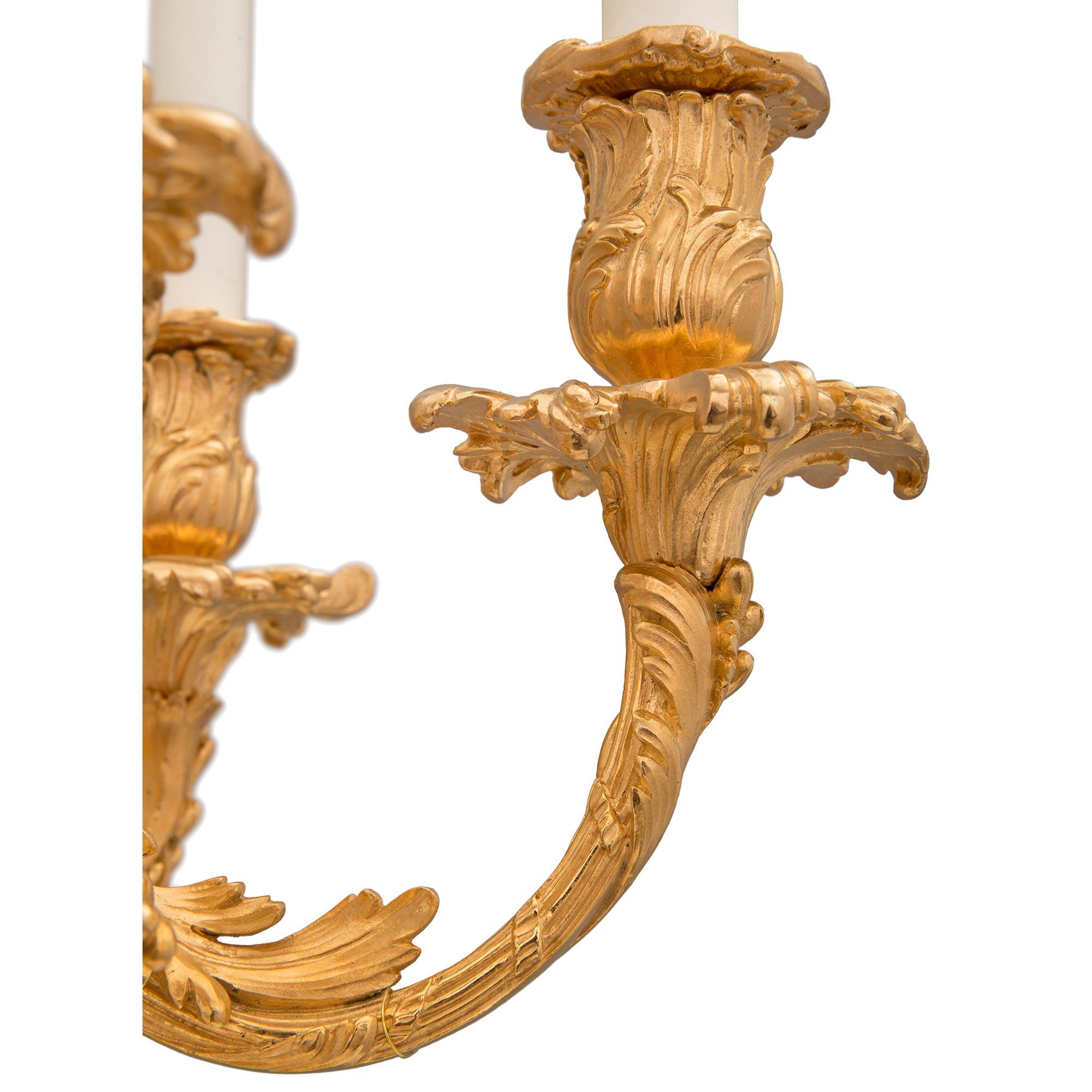 Pair of French 19th Century Louis XV St. Ormolu Candelabra Lamps For Sale 2