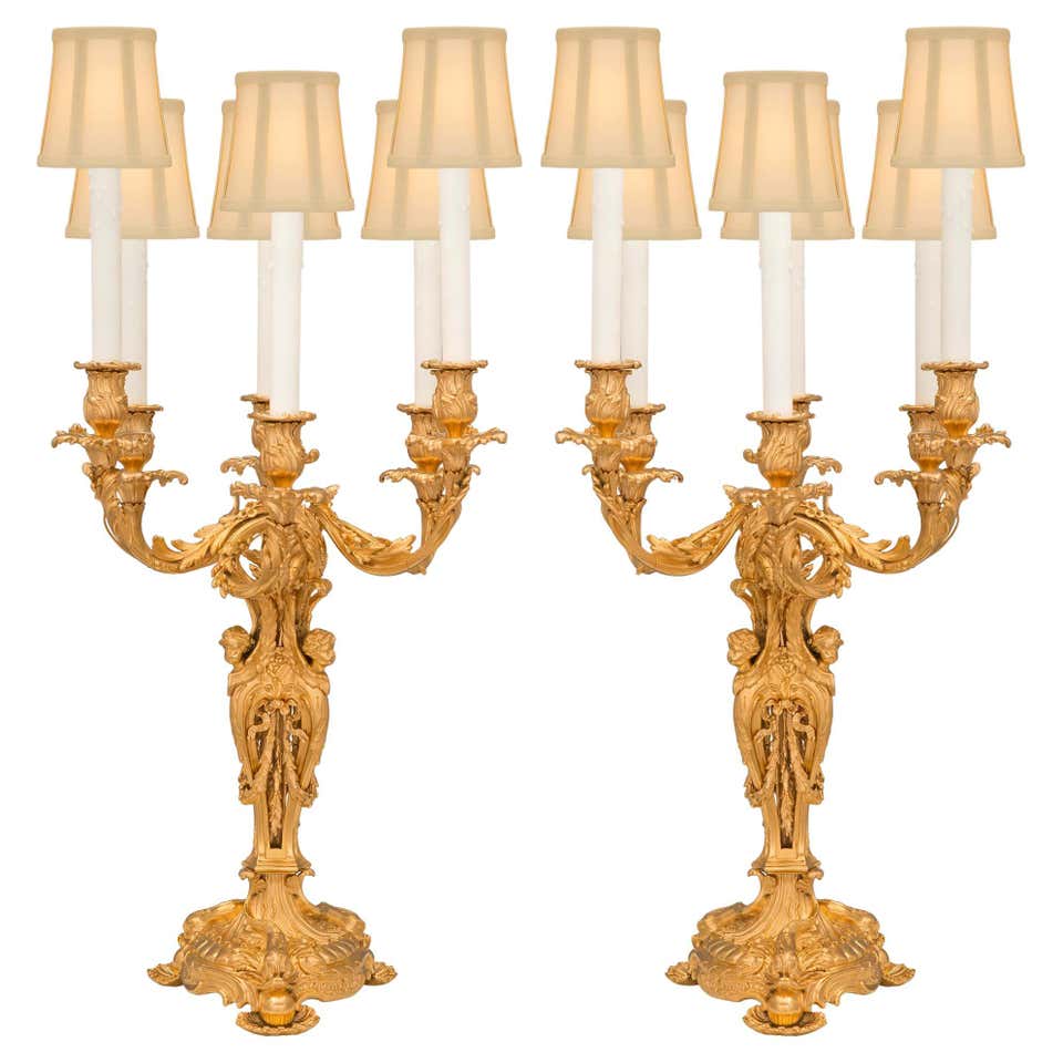 Antique Pair of French Neoclassical Ormolu Candelabra Table Lamps, 19th ...