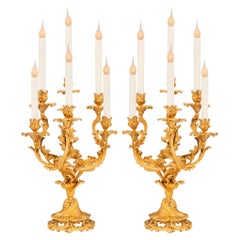 Antique pair of French 19th century Louis XV st. Ormolu candelabras