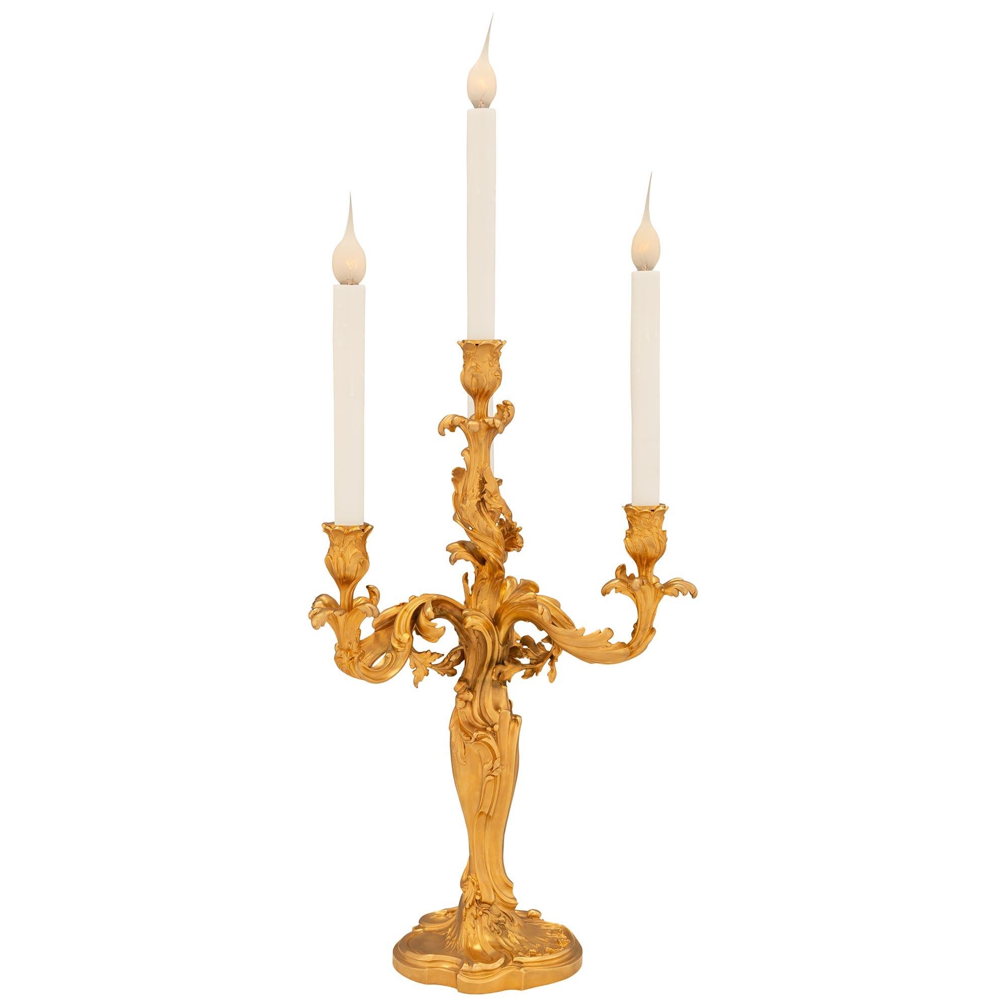 Pair Of French 19th Century Louis XV St. Ormolu Candelabras Signed E. Lelivevre In Good Condition For Sale In West Palm Beach, FL