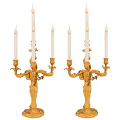 Pareja De Candelabros Franceses Del Siglo XIX Luis XV De Ormolu Firmados E. Lelivevre