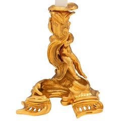 Pair Of French 19th Century Louis XV St. Ormolu Candlestick Lamps