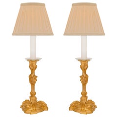 Pair of French 19th Century Louis XV Style Ormolu Candlestick Lamps