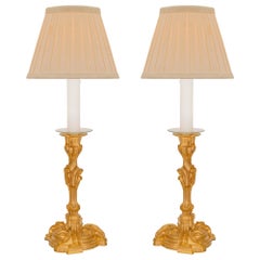 Pair of French 19th Century Louis XV Style Ormolu Candlestick Lamps