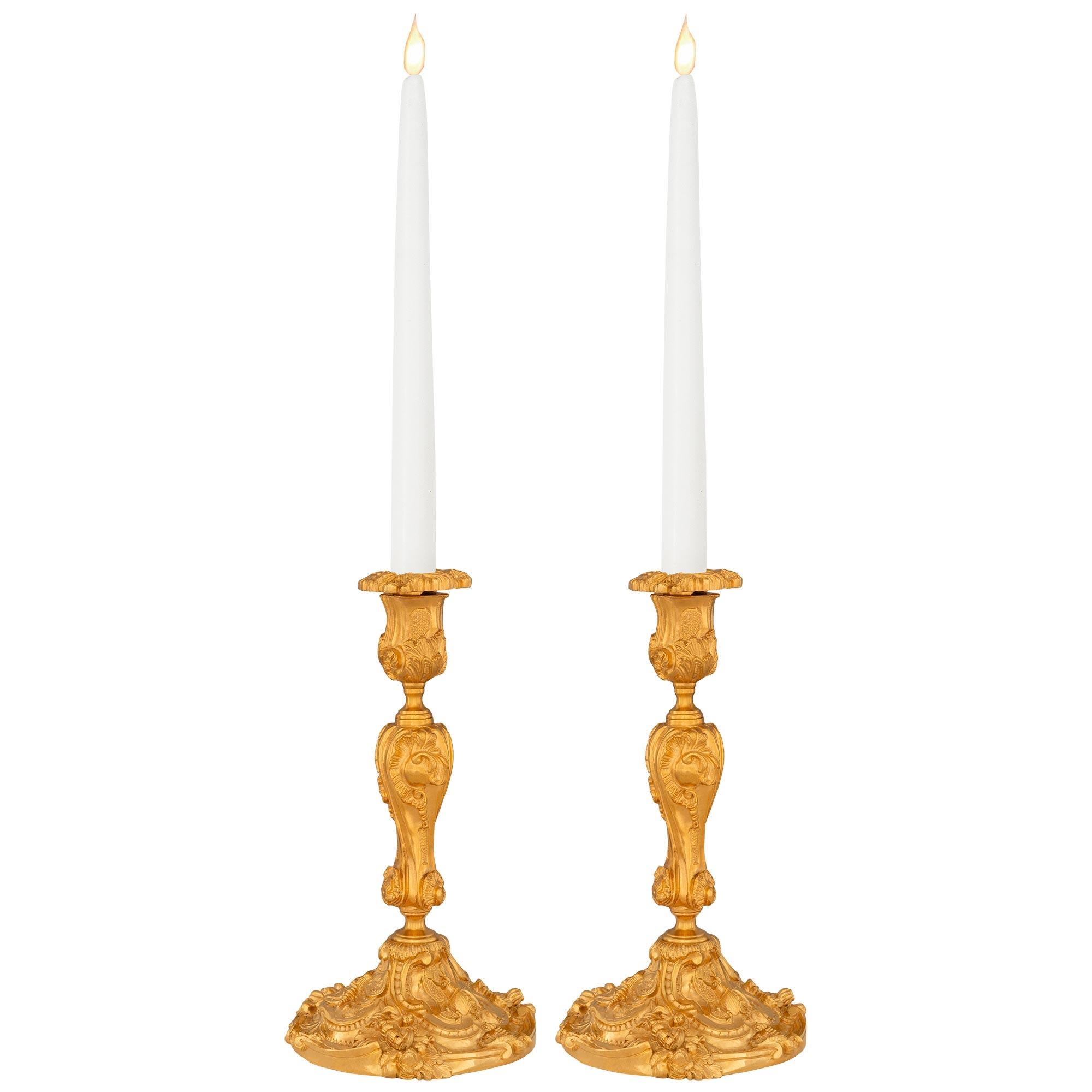 Pair Of French 19th Century Louis XV St. Ormolu Candlesticks For Sale 4