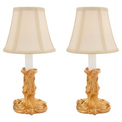 Pair of French 19th Century Louis XV St. Ormolu Candlesticks Mounted into Lamps