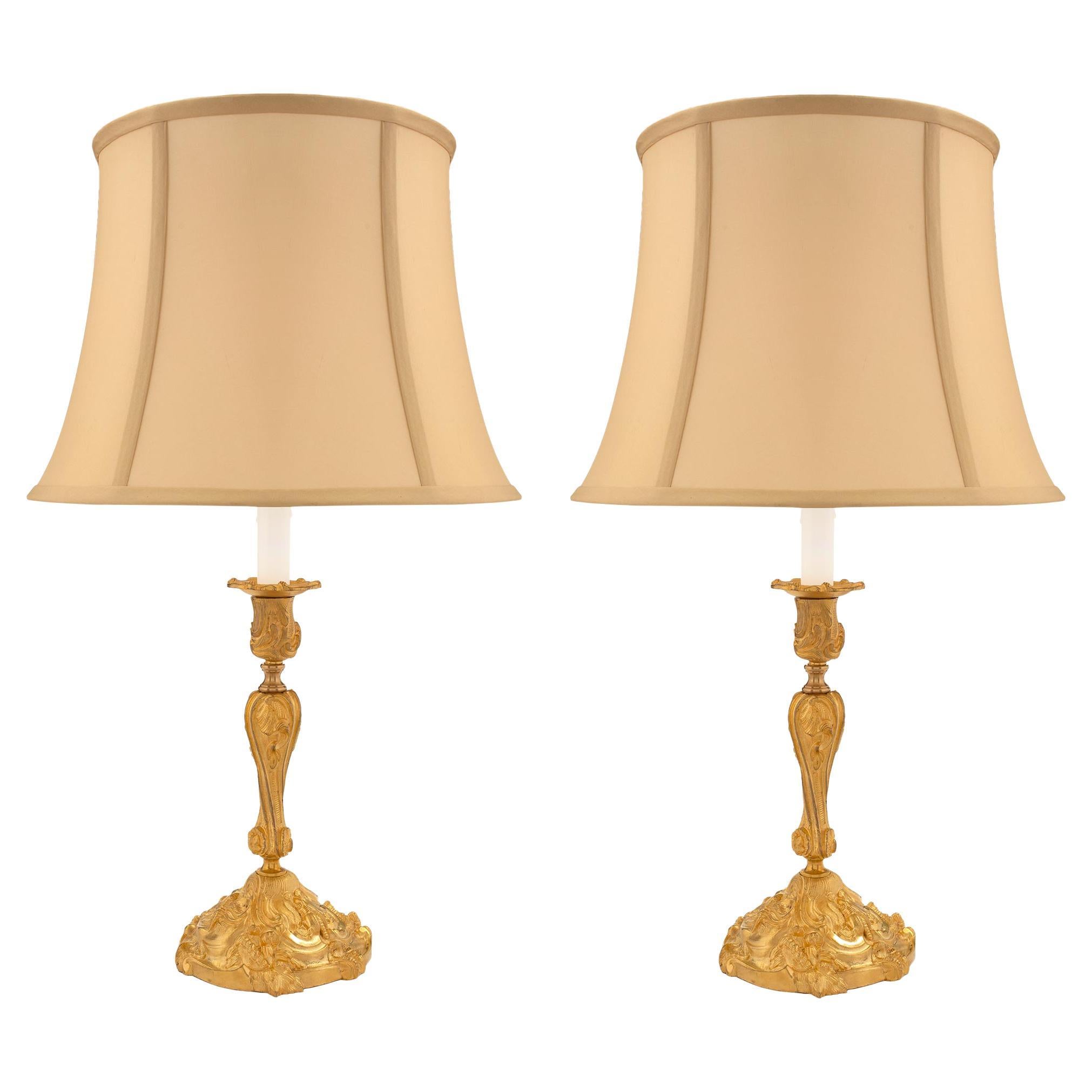 Pair of French 19th Century Louis XV St. Ormolu Lamps For Sale