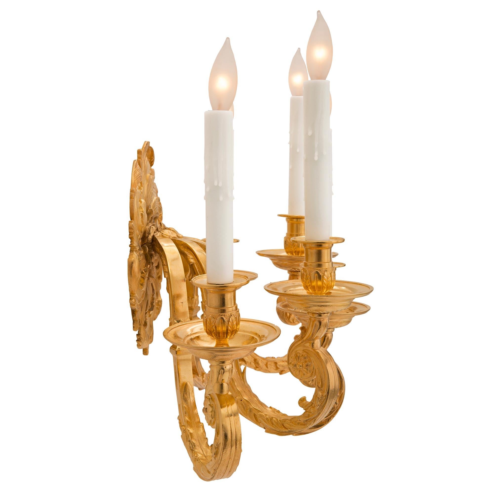 Pair of French 19th Century Louis XV St. Ormolu Sconces In Good Condition For Sale In West Palm Beach, FL
