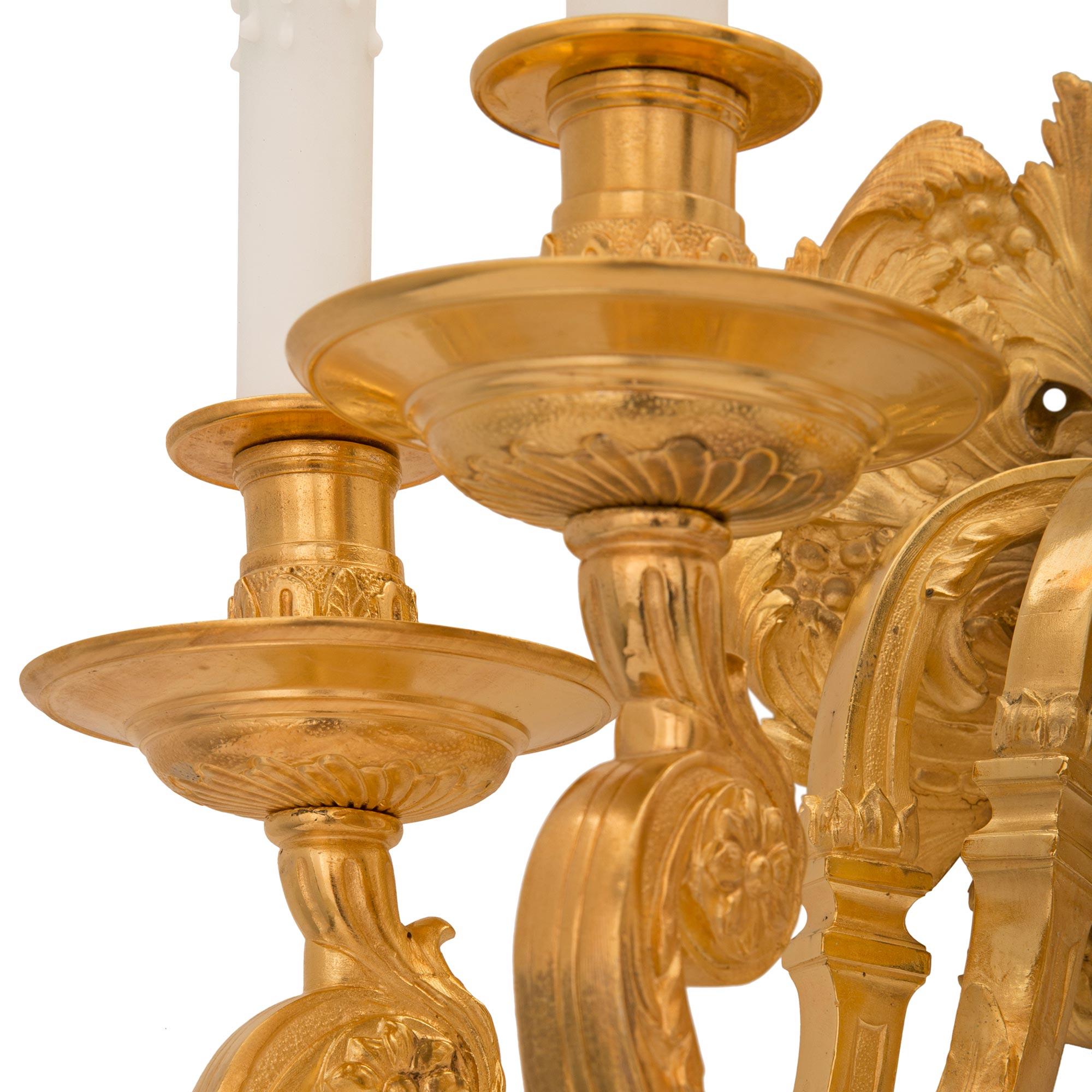 Pair of French 19th Century Louis XV St. Ormolu Sconces For Sale 2
