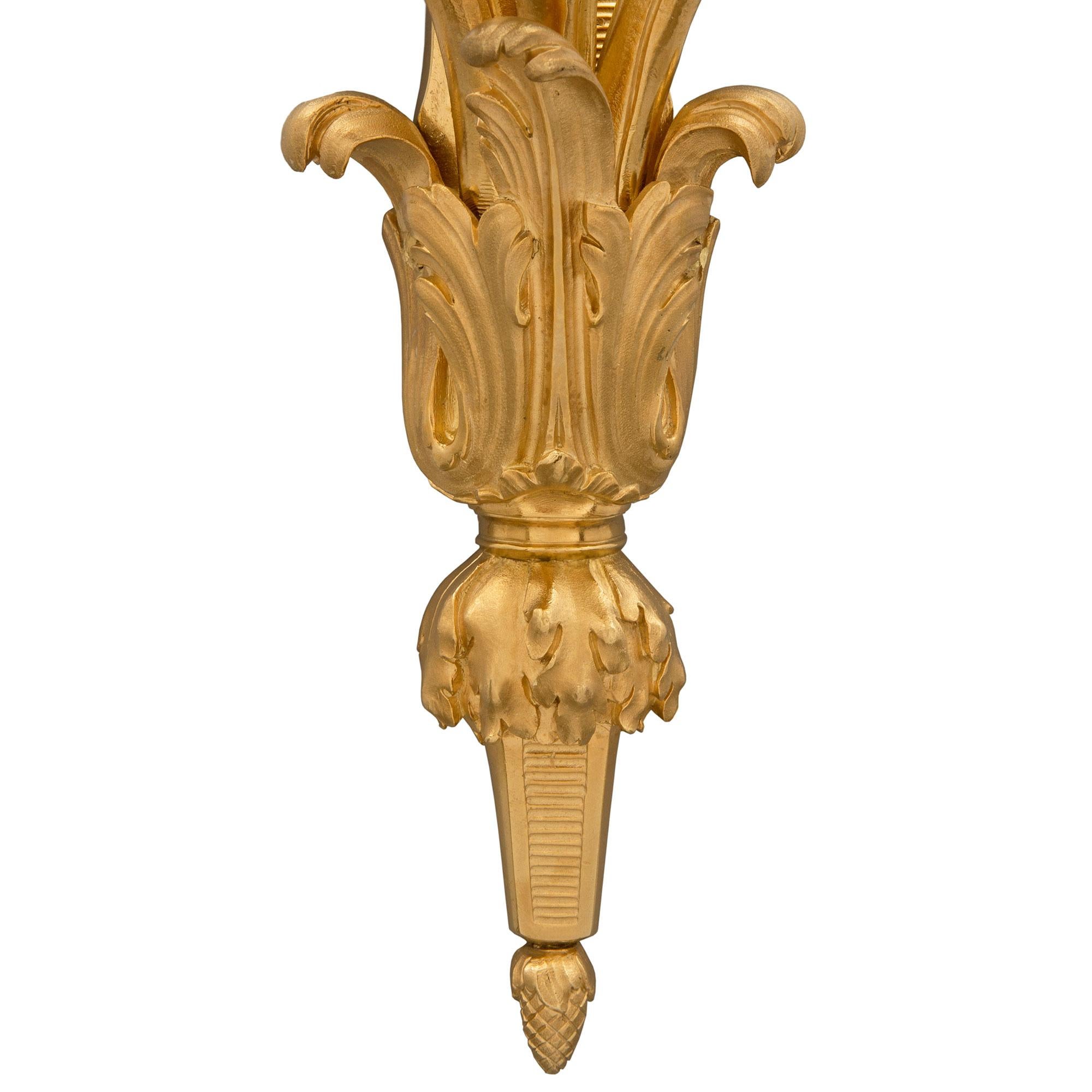 Pair of French 19th Century Louis XV St. Ormolu Sconces For Sale 4