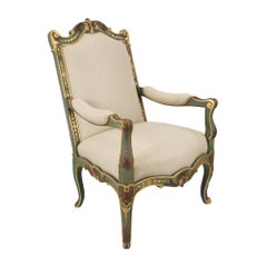 pair of French 19th century Louis XV st. patinated and Giltwood armchairs