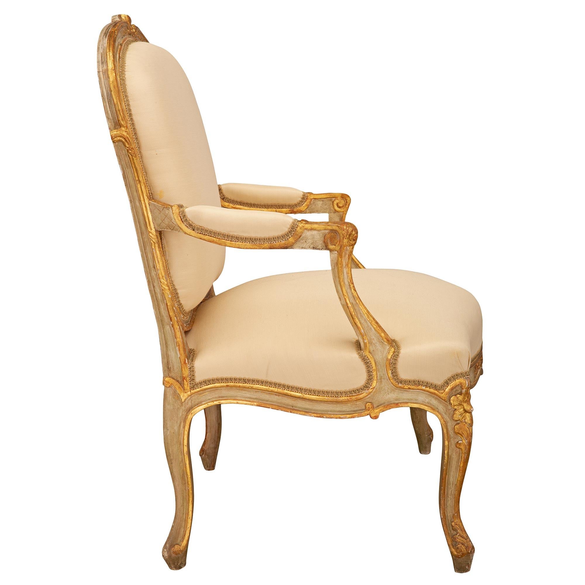 Pair of French 19th Century Louis XV St. Patinated and Giltwood Armchairs In Good Condition In West Palm Beach, FL