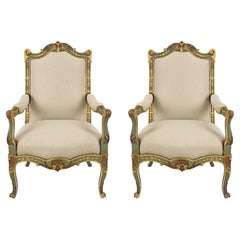 pair of French 19th century Louis XV st. patinated and Giltwood armchairs