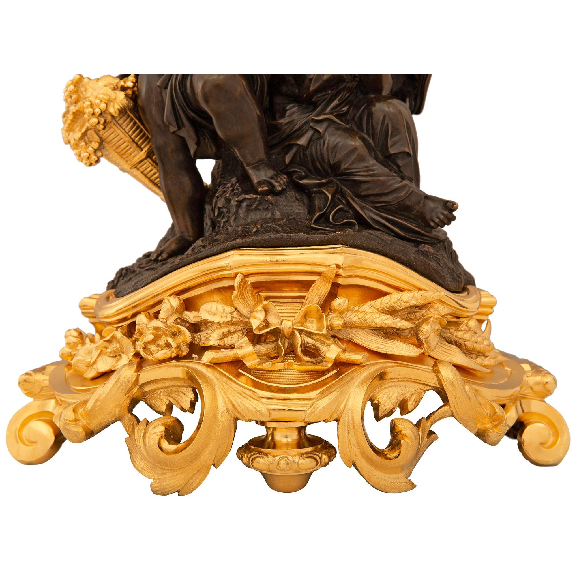 Coppia di candelabri francesi del XIX secolo in bronzo patinato Luigi XV e Ormolu in vendita 4