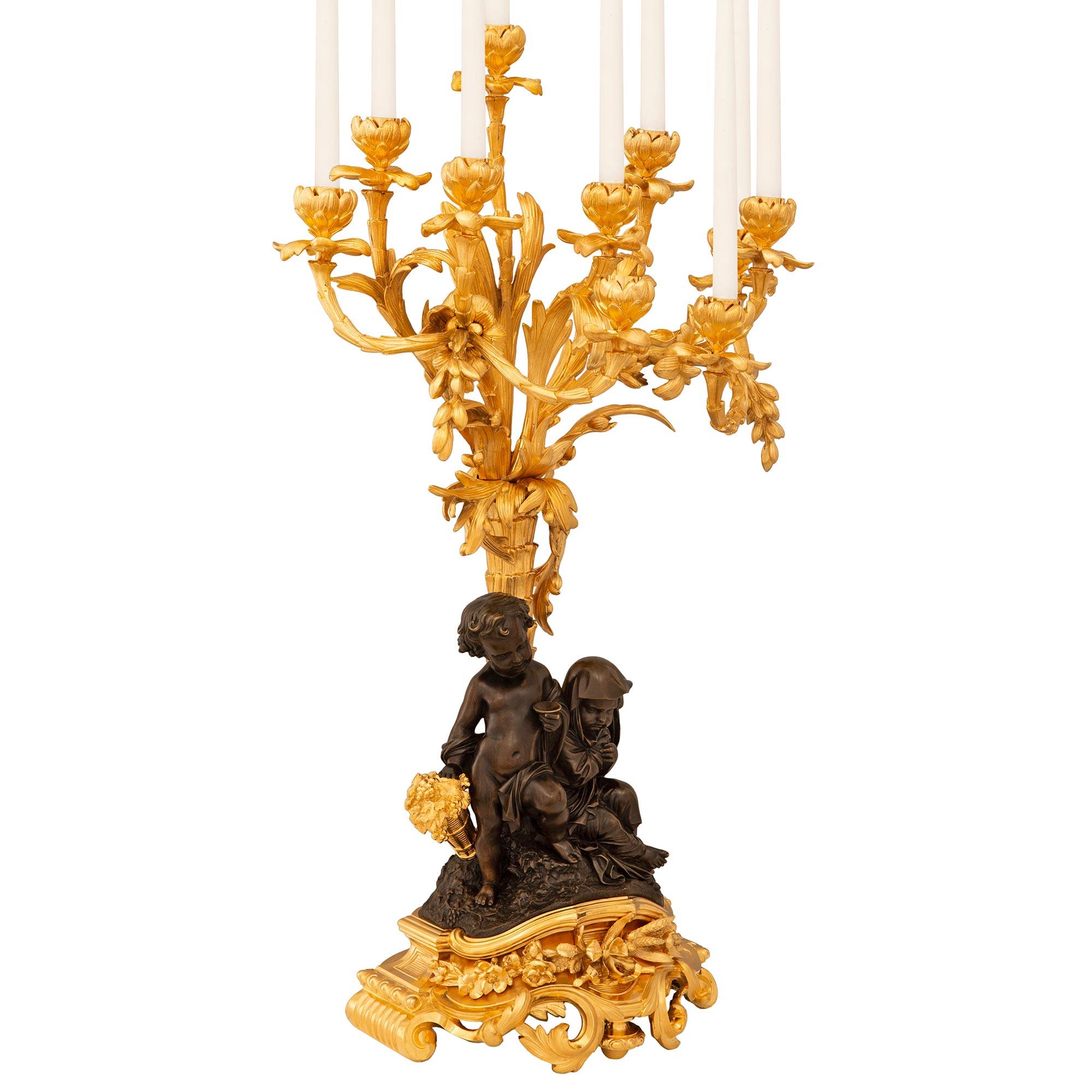 Patinato Coppia di candelabri francesi del XIX secolo in bronzo patinato Luigi XV e Ormolu in vendita