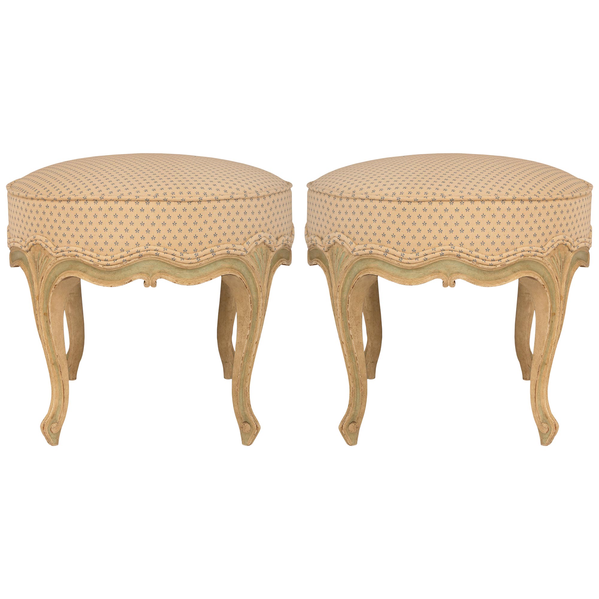 Pair of French 19th Century Louis XV St. Patinated Stools For Sale