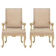 Pair of French 19th Century Louis XV St. Patinated Wood Armchairs