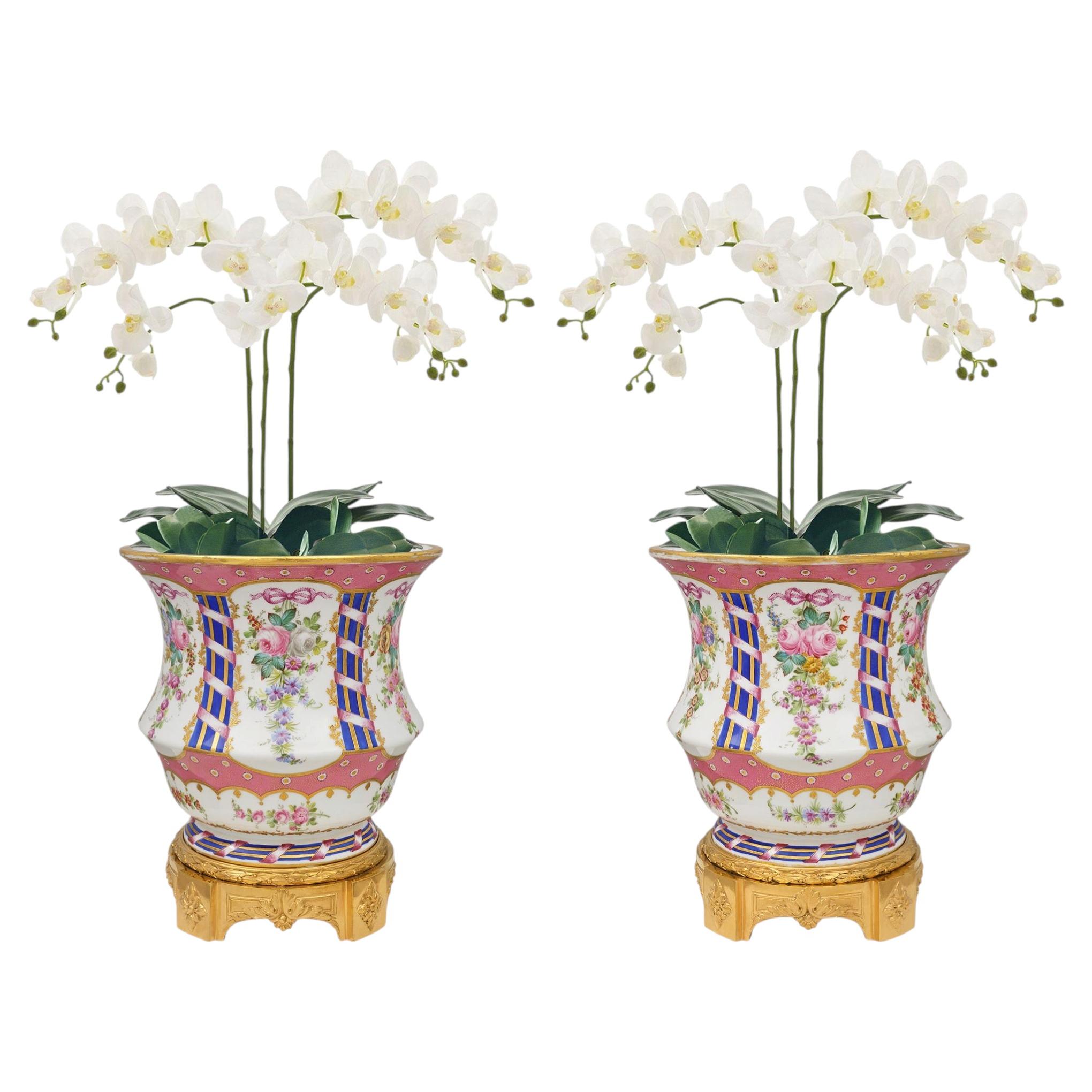 Pair of French 19th century Louis XV st. Sévres Porcelain and Ormolu vases