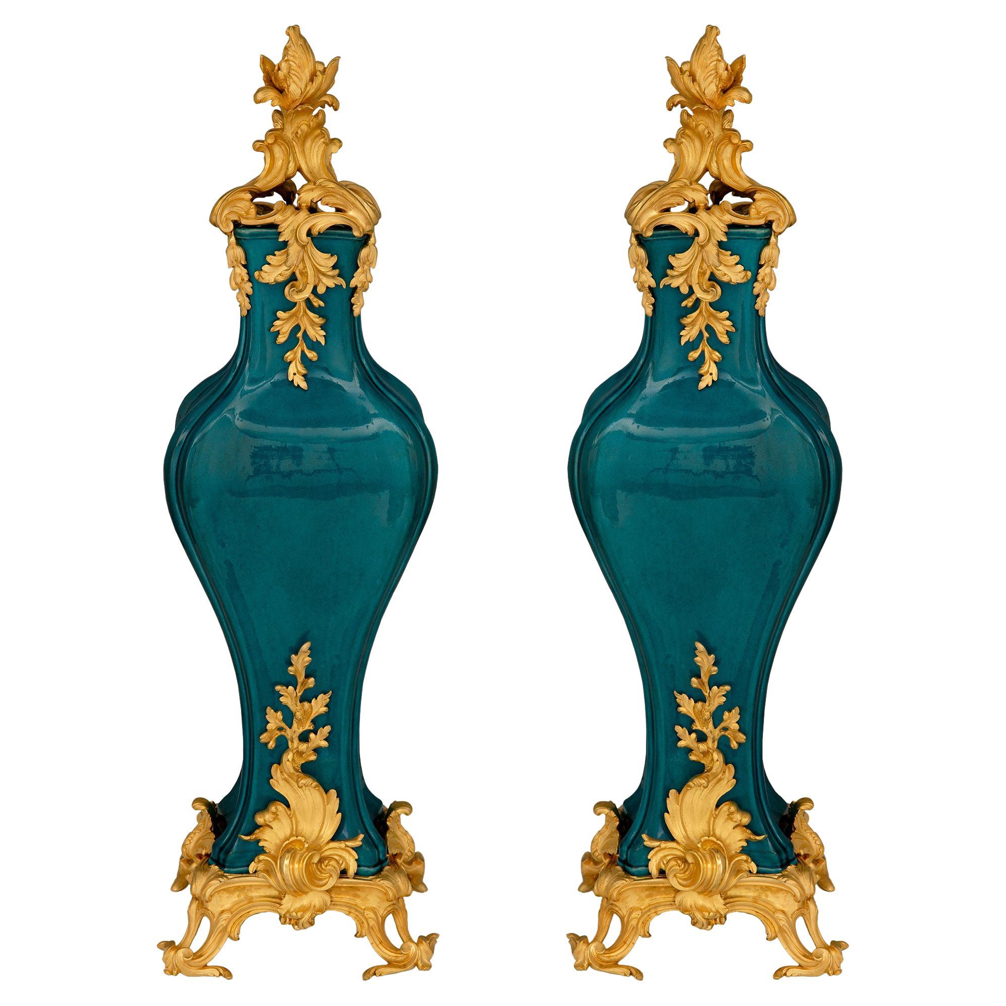 Pair of French 19th Century Louis XV Style Belle Époque Period Vases For Sale