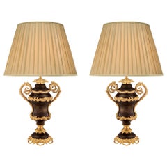 Pair of French 19th Century Louis XV Style Bronze and Ormolu Lamps