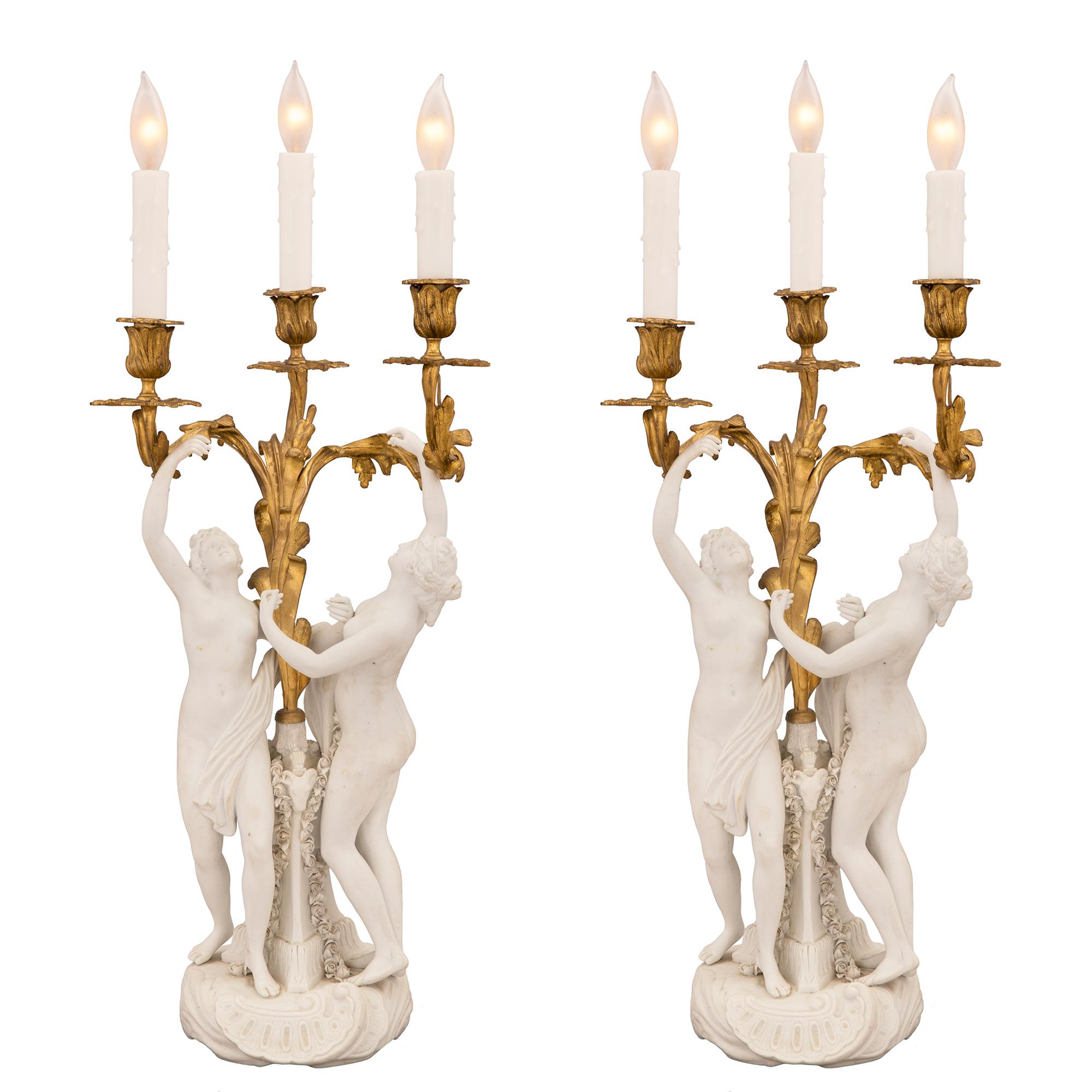 Pair of French 19th Century Louis XV Style Candelabra Lamps, Signed Sèvres For Sale 6
