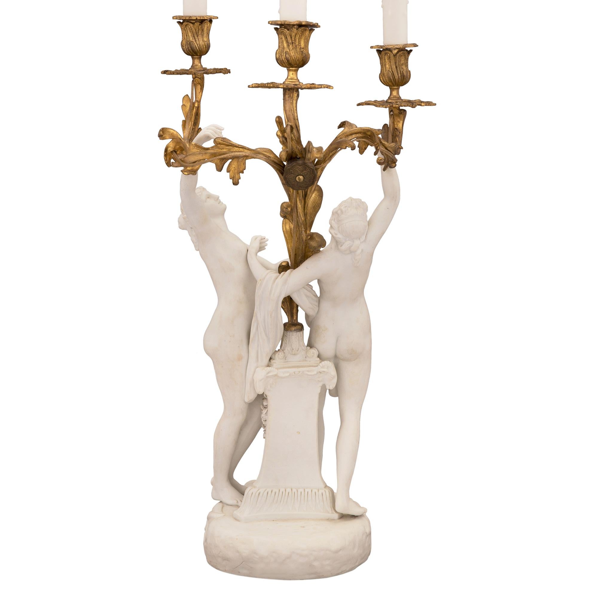 Pair of French 19th Century Louis XV Style Candelabra Lamps, Signed Sèvres In Good Condition For Sale In West Palm Beach, FL