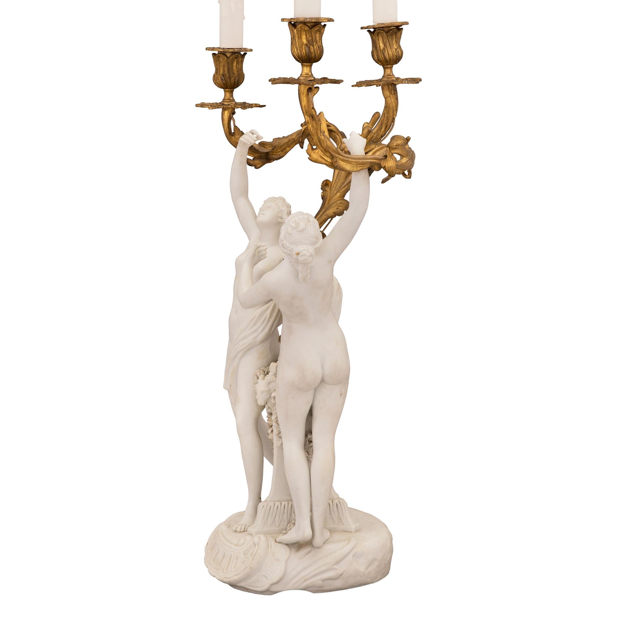 Porcelain Pair of French 19th Century Louis XV Style Candelabra Lamps, Signed Sèvres For Sale