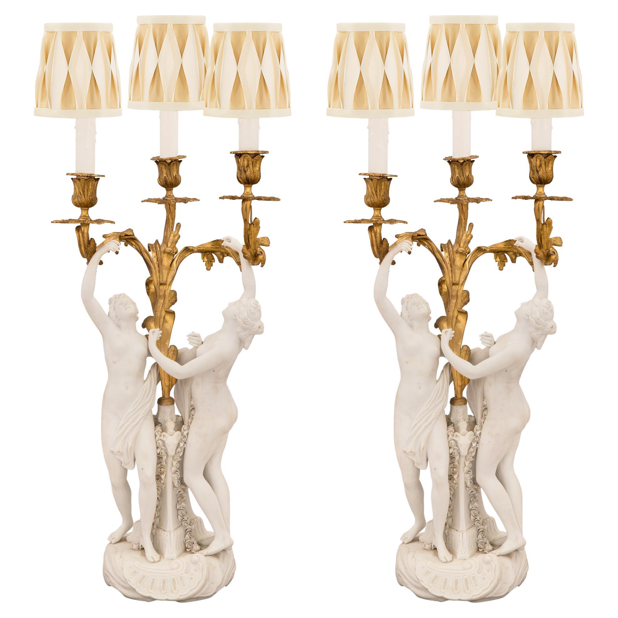 Pair of French 19th Century Louis XV Style Candelabra Lamps, Signed Sèvres For Sale