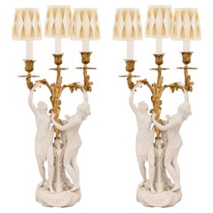Pair of French 19th Century Louis XV Style Candelabra Lamps, Signed Sèvres
