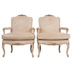 Pair of French 19th Century Louis XV Style Crème Peinte Fauteuils Pair of French 19th Century Louis XV Style Crème Peinte Fauteuils