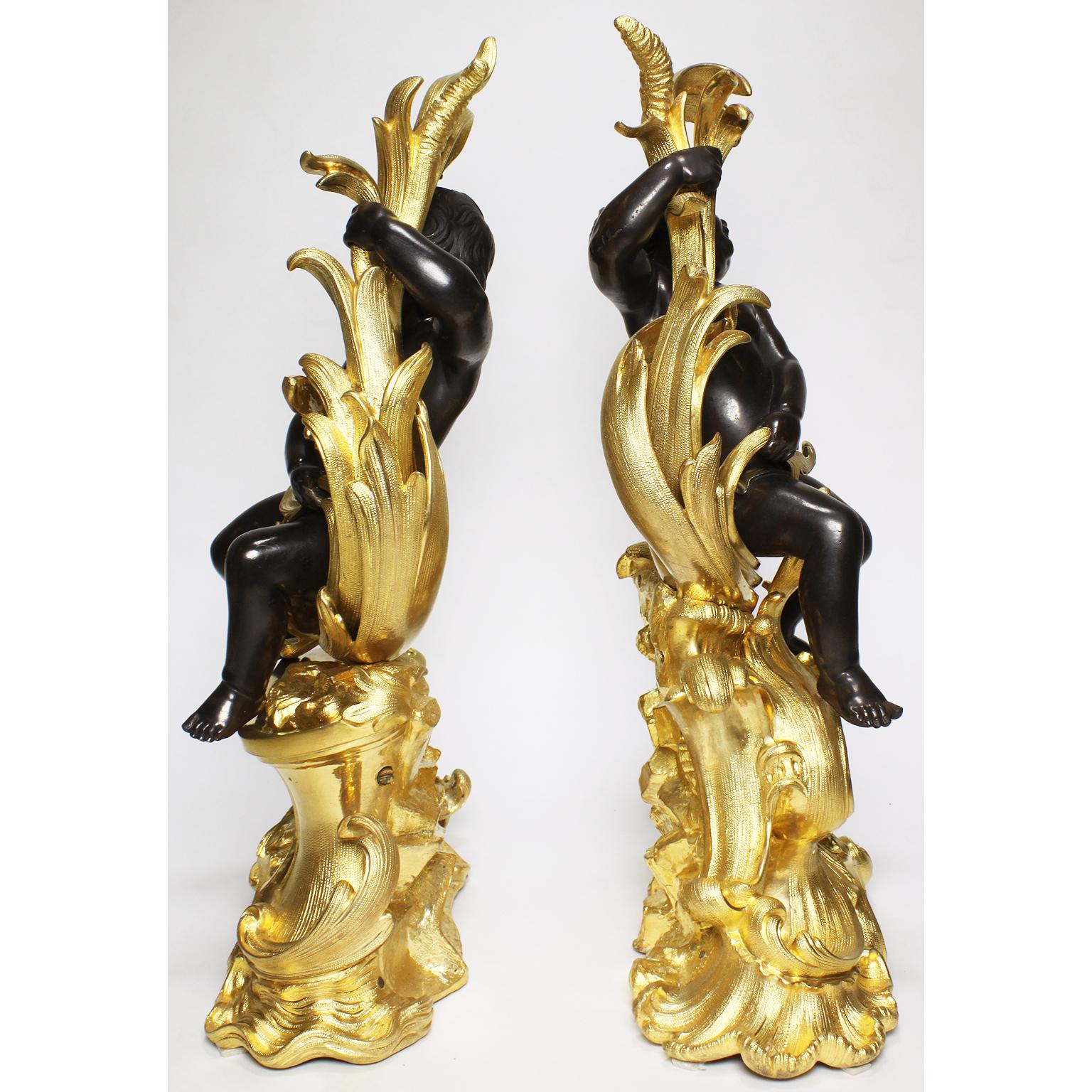 Pair of French 19th Century Louis XV Style Gilt Bronze Chenet with Children For Sale 8