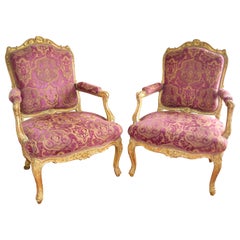 Pair of French 19th Century Louis XV Style Giltwood Armchairs "A La Reine"