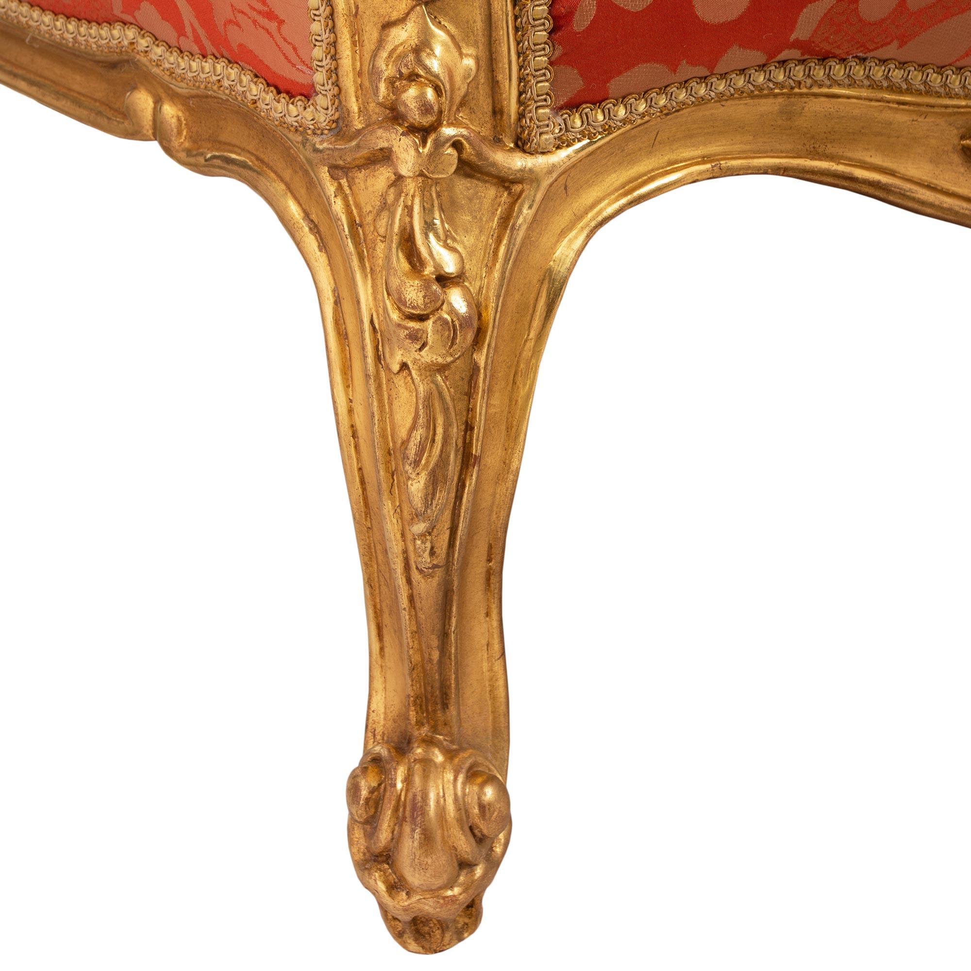 Pair of French 19th Century Louis XV Style Giltwood Bergères À Oreilles 3