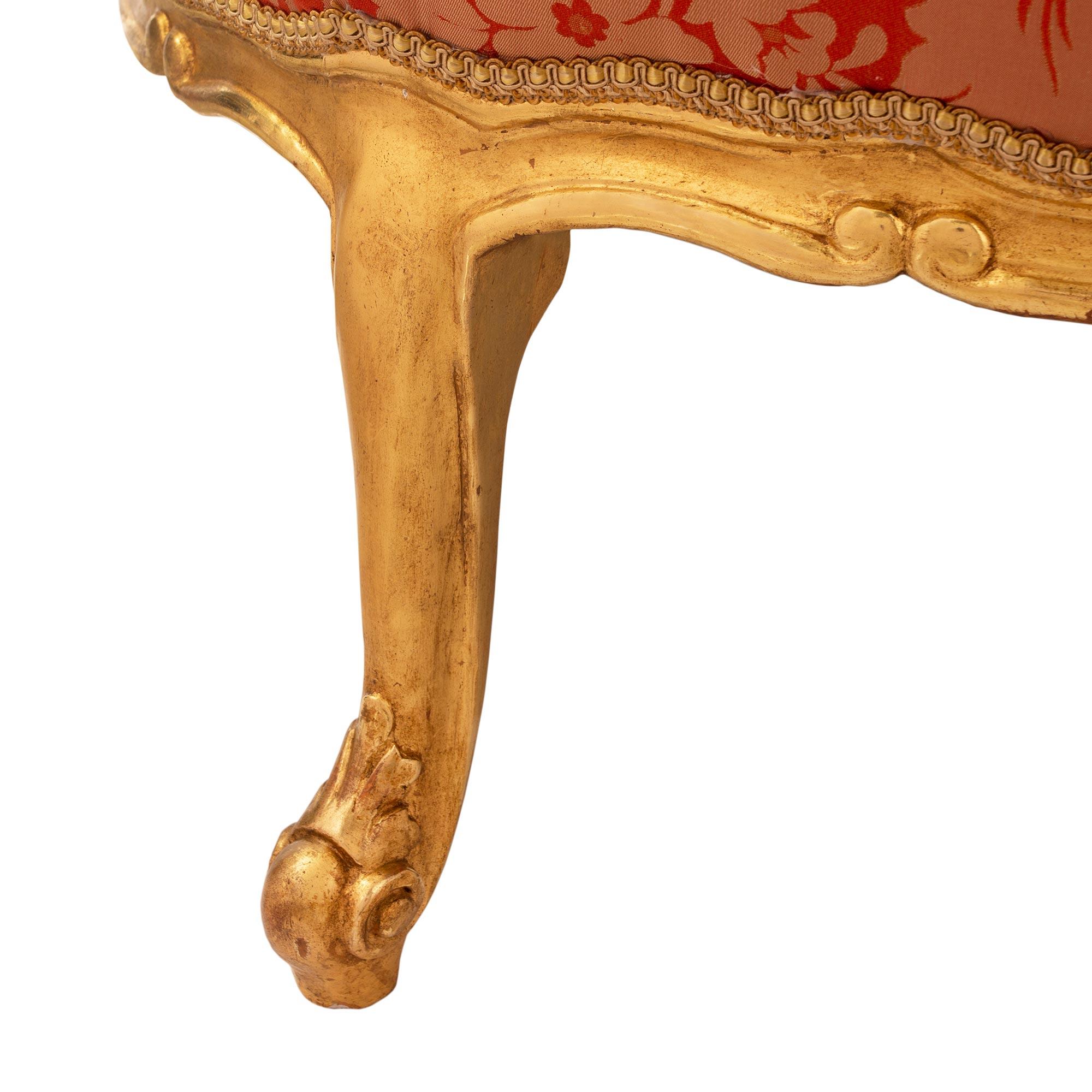 Pair of French 19th Century Louis XV Style Giltwood Bergères À Oreilles 4