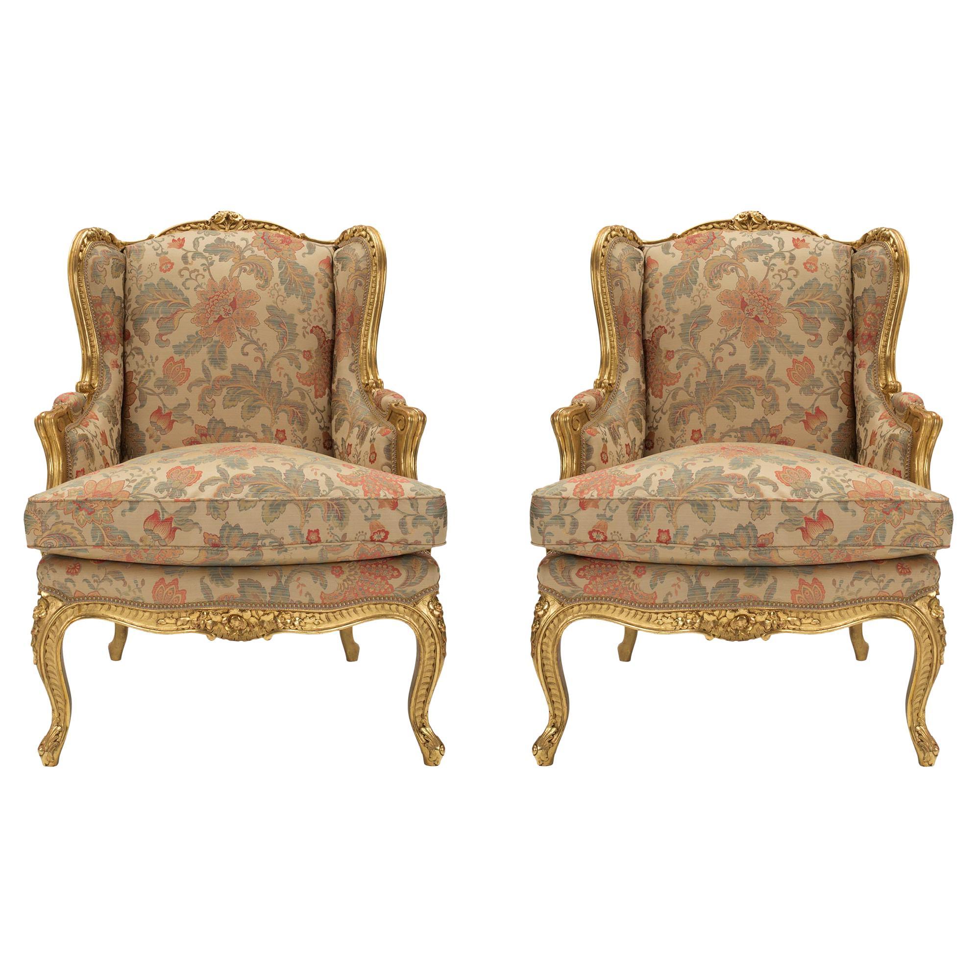 Pair of 19th Century French Louis XV Style Bergères at 1stDibs