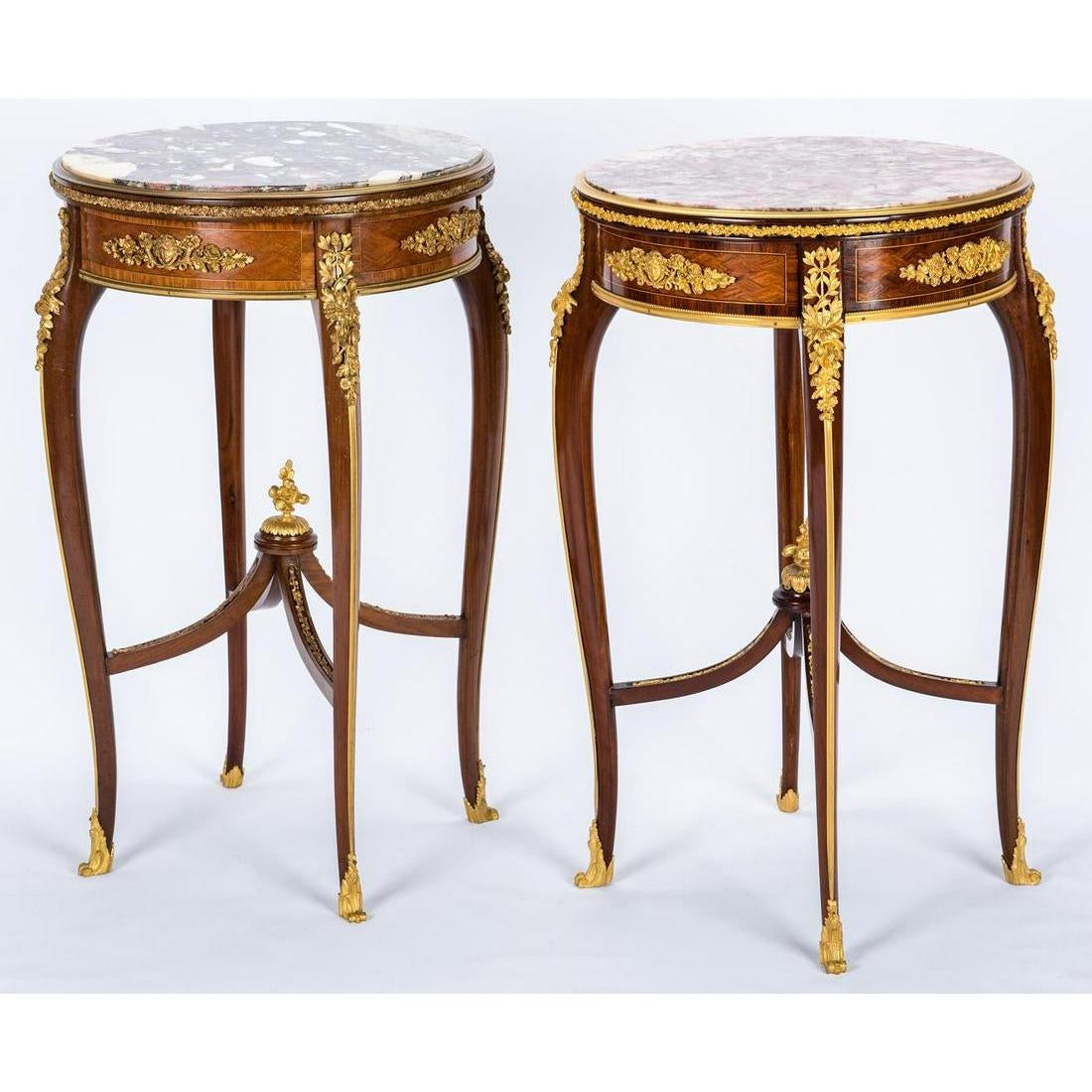 French Pair of 19th Century Louis XV Style Gueridon Tables Attributed to François Linke