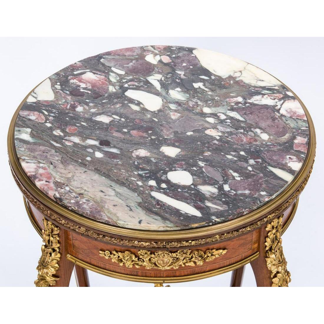 Marble Pair of 19th Century Louis XV Style Gueridon Tables Attributed to François Linke