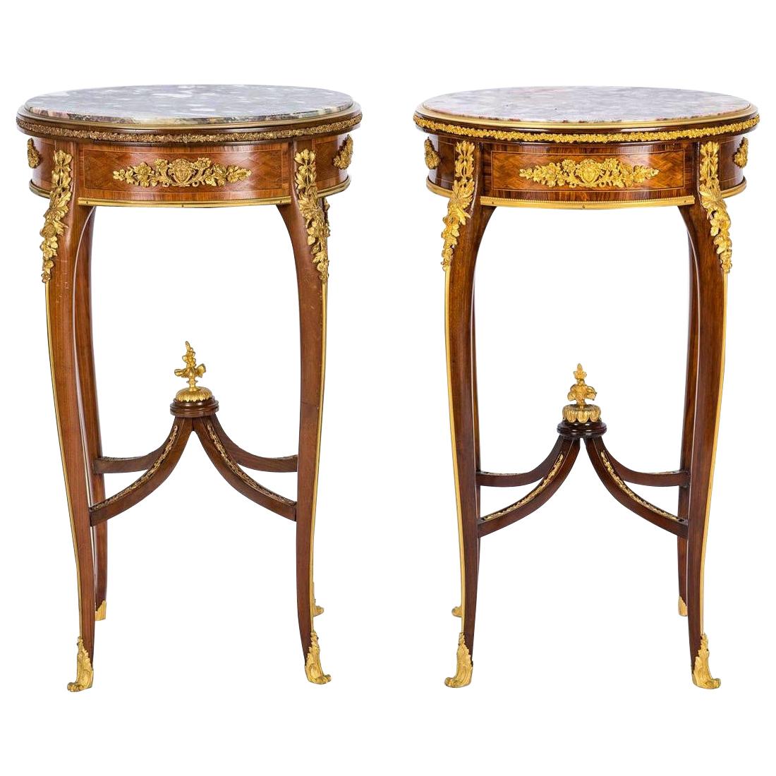 Pair of 19th Century Louis XV Style Gueridon Tables Attributed to François Linke