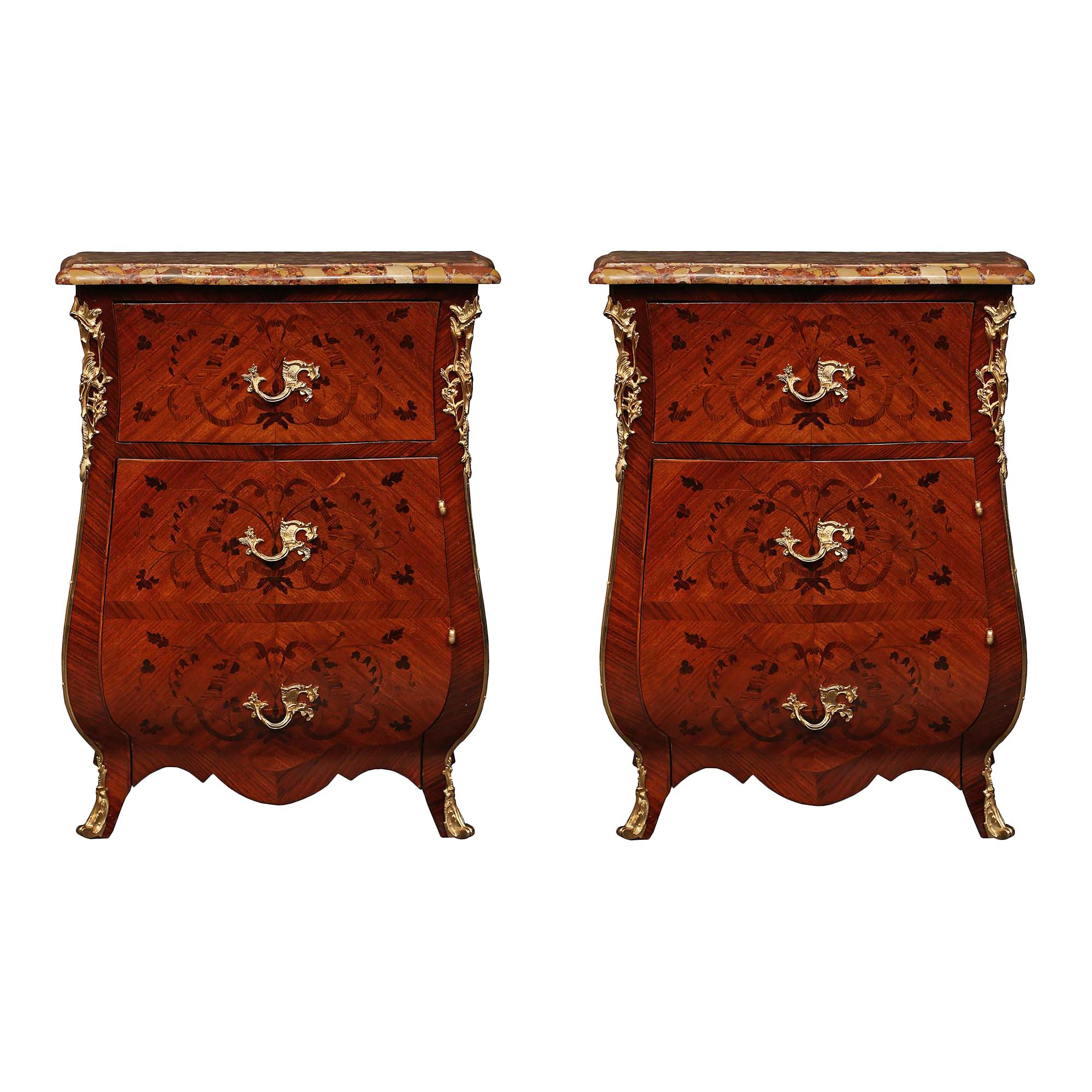 Pair of French 19th Century Louis XV Style Kingwood and Tulipwood Chests