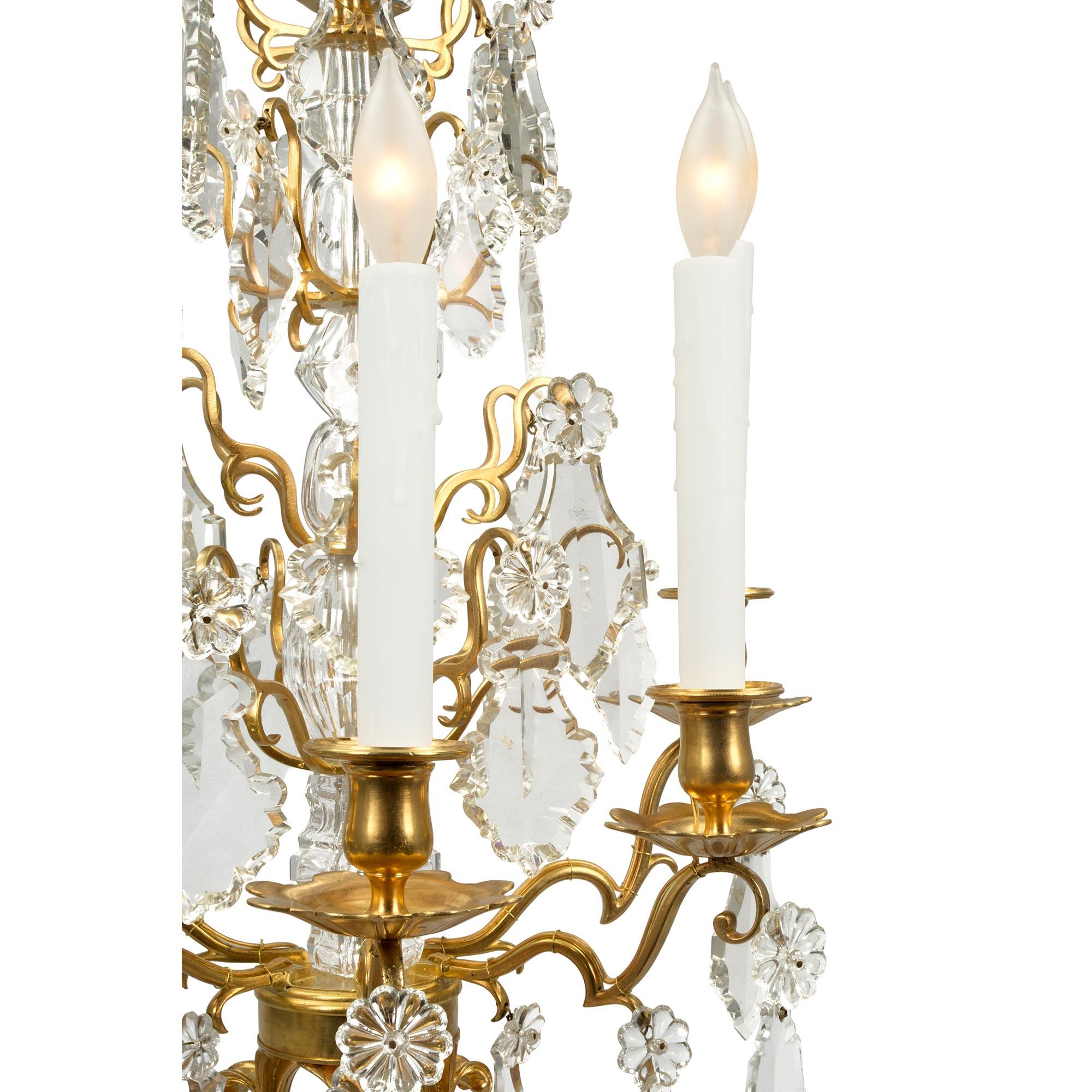 Crystal Pair of French 19th Century Louis XV Style Ormolu and Baccarat Girandoles For Sale