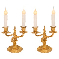 Pair of French 19th Century Louis XV Style Ormolu Candelabra Lamps